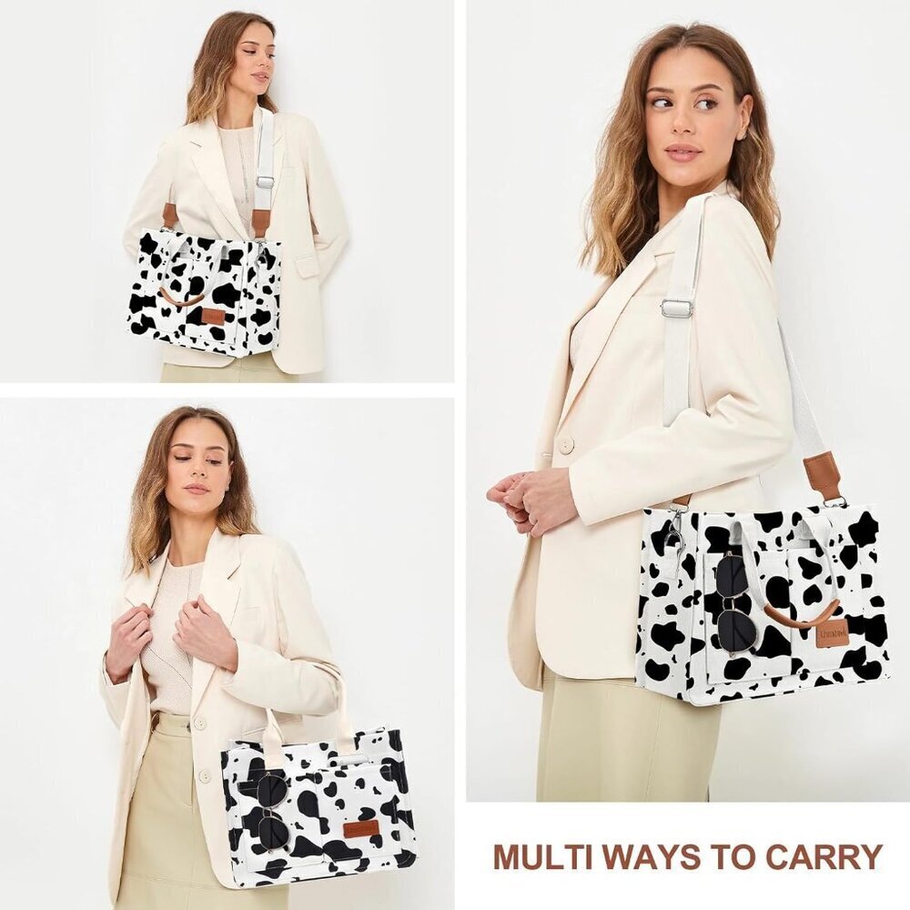 Canvas Tote Bag Women Large Capacity Multiple Pockets Work Purse Bible Tote - Picture 3 of 6